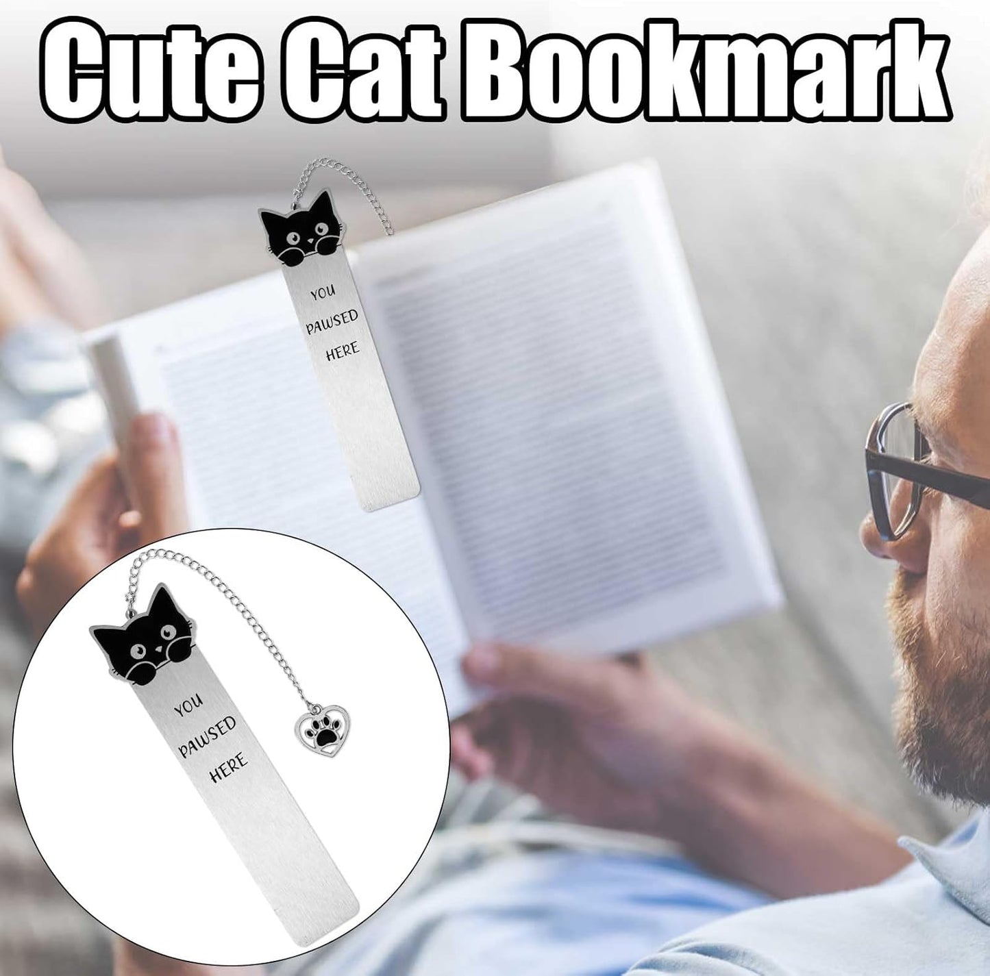 Cat Bookmark, Zinc Alloy Kitten Pet Book Marker for Women Cute Bookmark Cat Lovers Bookish Gift Funny Animals Book Mark with Heart Pendent for Reading Lovers