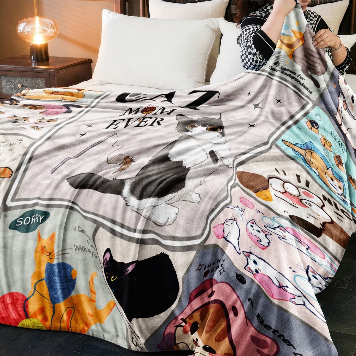 Sviuse Cat Blanket Ultra Soft Flannel Throw Gifts for Cats Lovers Girls Women Mom Lovely Kitten Pattern Blankets for Couch Bed Sofa (50"x60", Cat 10)