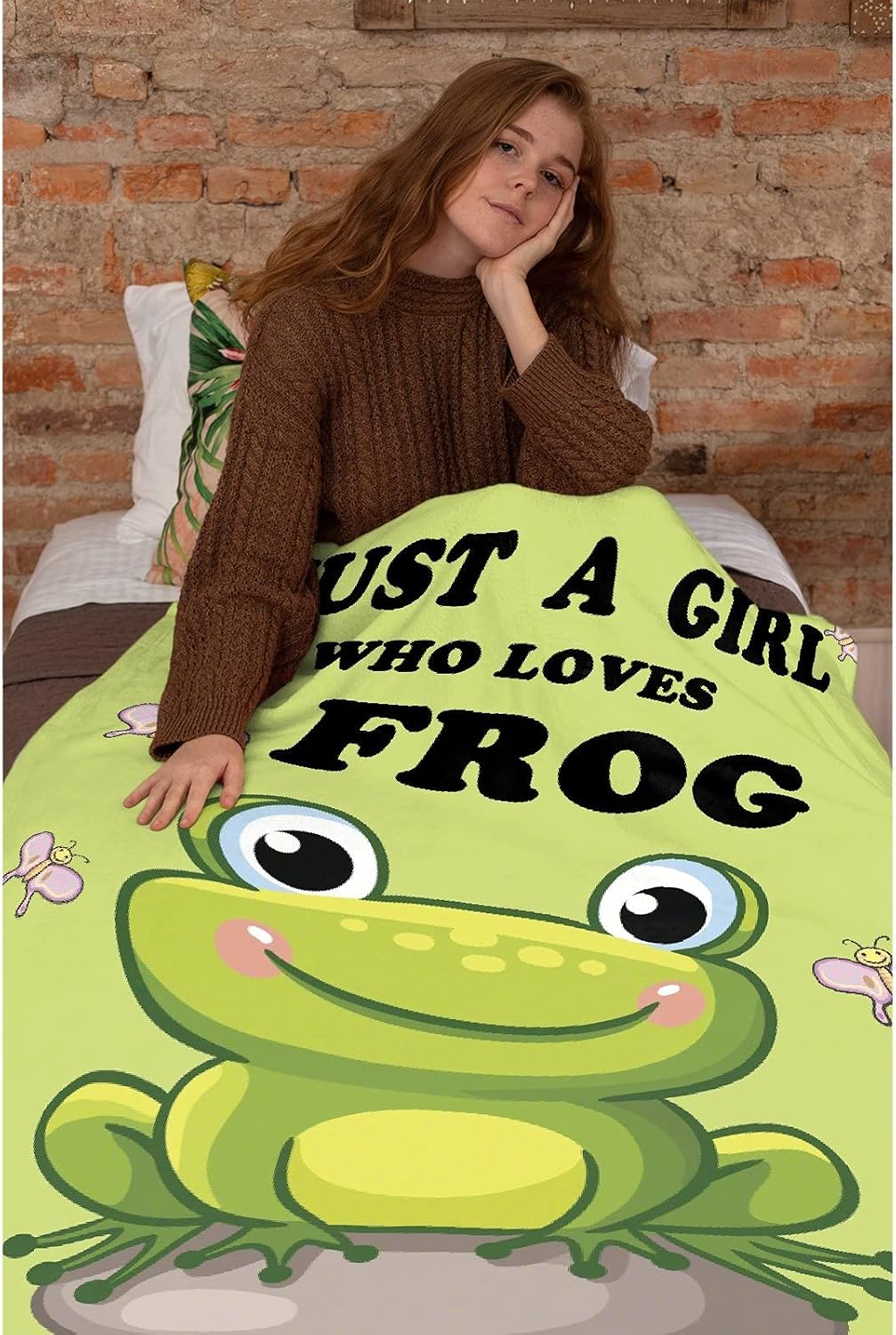 Just A Girl Who Loves Frog Soft Blanket All Season Throw Blanket Fleece Blankets Bed Sofa 50"x40"