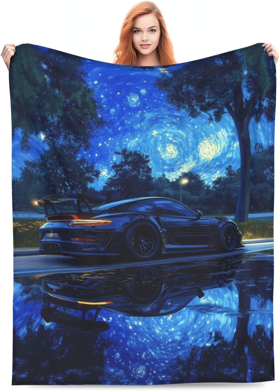 Blue Car Blanket Flannel Throw Blanket Soft Warm Cozy Travel Blanket for Bed Couch Sofa Living Room Bedroom Gift for Car Lover Women Men Girls Boys All Season 60"x50"