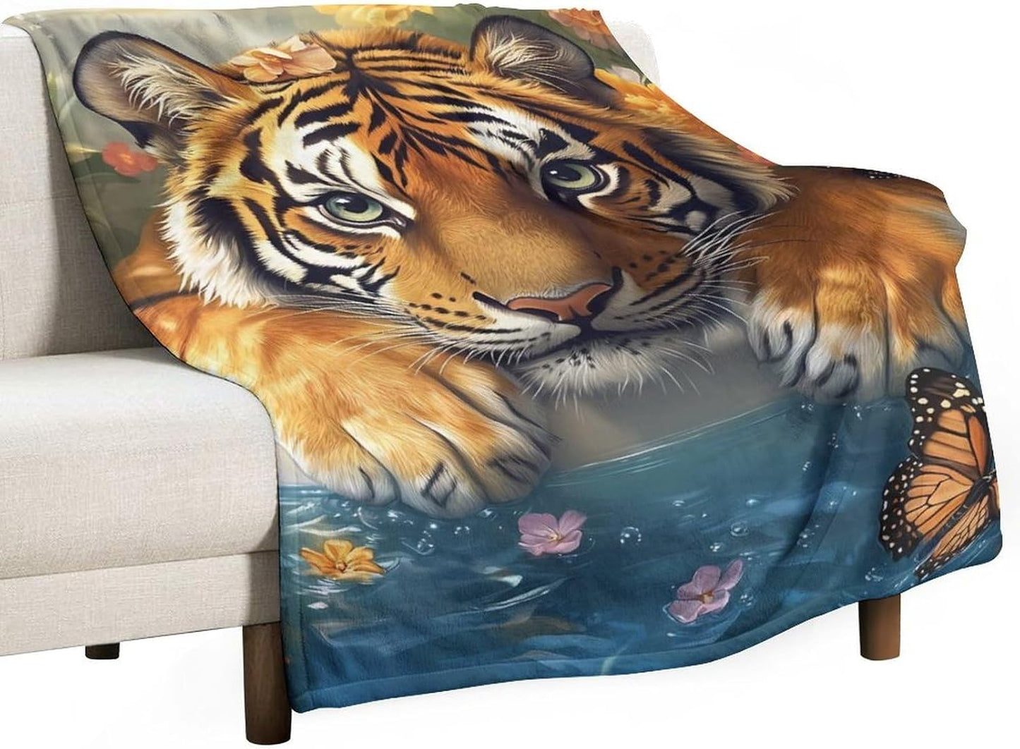 Funny Bathroom Tiger in Bathtub Throw Blanket for Couch Bed Plush Cozy Fuzzy Flannel Blanket for All Season 66"x90"