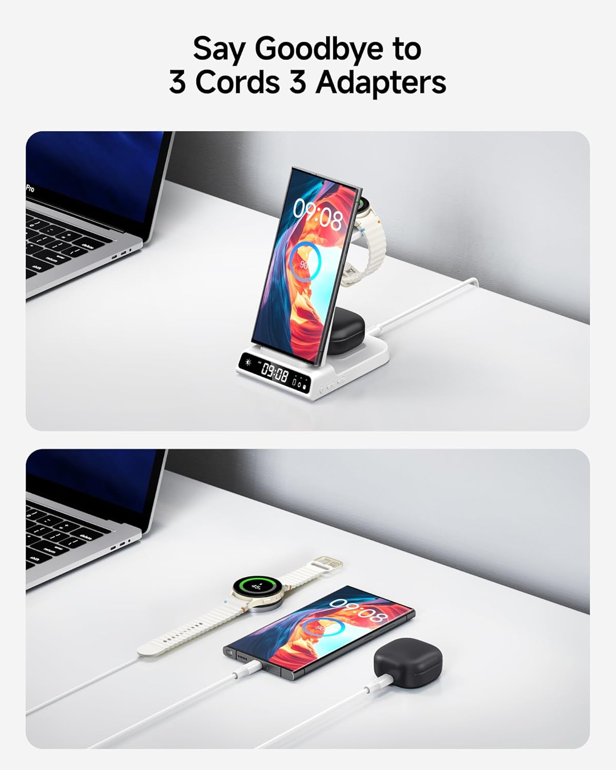 Wireless Charger for Samsung, 3 in 1 Wireless Charging Station for Samsung Galaxy S25 Ultra/S24 Ultra/S23/S22/Note 20/Z Flip 6/Fold 6, Charger for Samsung Galaxy Watch Ultra/8/7/6, Galaxy Buds 3/3 Pro