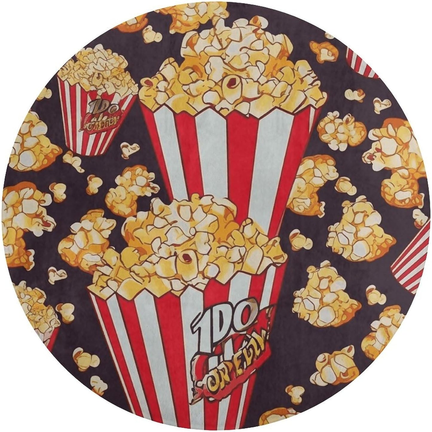 Popcorn Print Circle Rug Retro Luxury Coral Velvet Floor Mat Non Slip Soft Indoor Floor Carpet Comfy Thickened Area Rugs Modern Aesthetic Minimalist Carpets for Home Decor