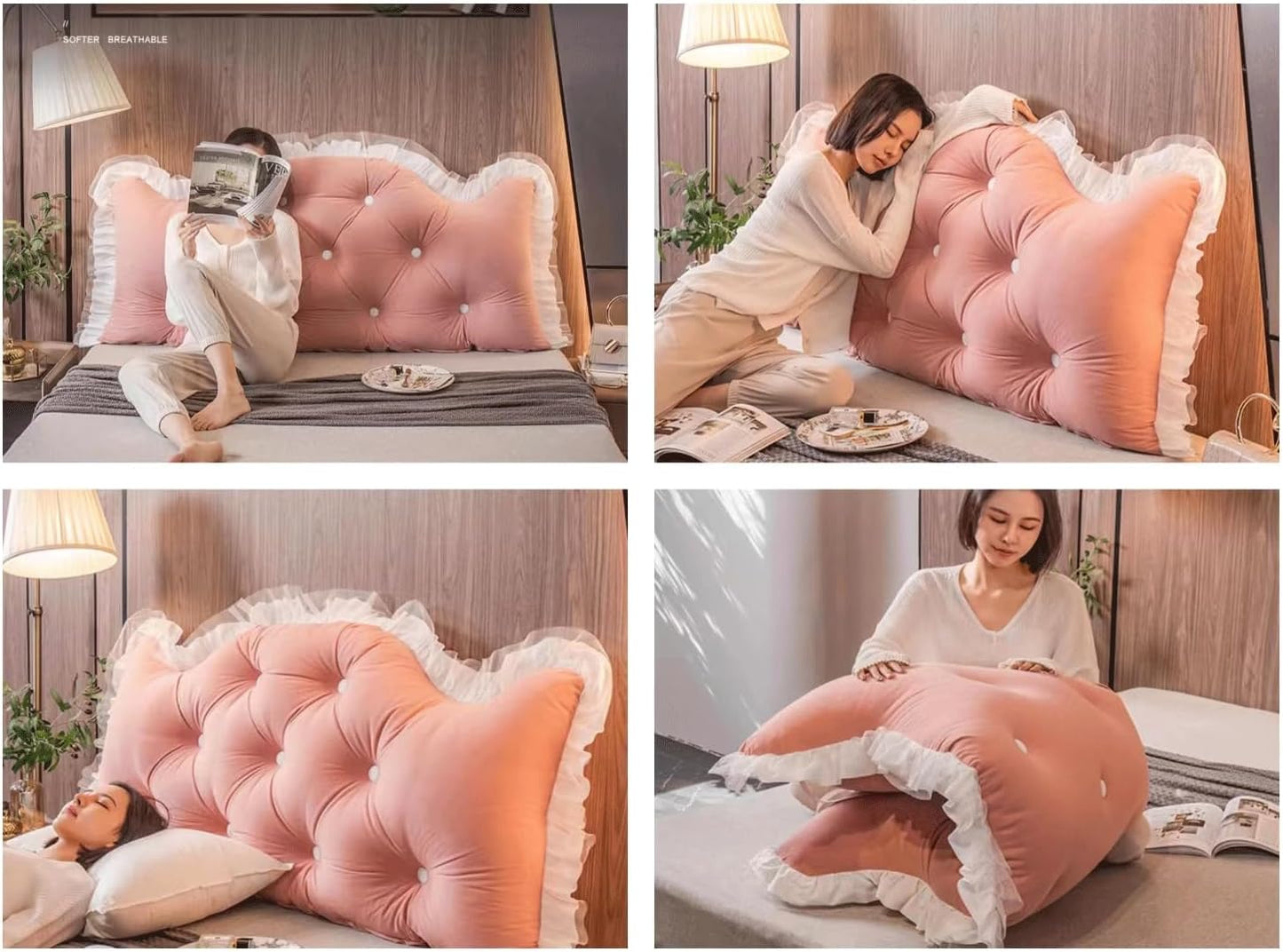 Large Reading Pillow Headboard Pillow,Bolster Backrest Pillow Wedge Positioning Support Pillow for Sofa Bed Lumbar Pad(Size:35"/90cm,Color:H)