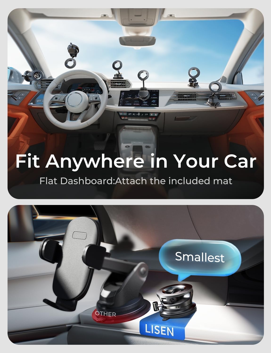LISEN for Magsafe Car Mount, Phone Holders for Your Car, Magnetic Car Accessories for Women Men Jeep Truck BMW Kits for iPhone 17 Pro Max 16 15 14 13 12, Samsung S26, Black