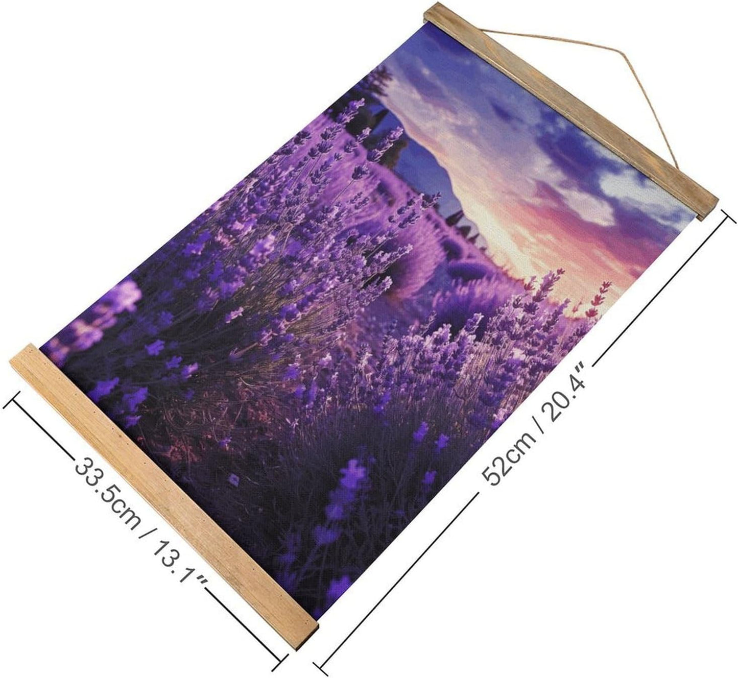 Vintage Purple Lavender Poster with Wooden Frame Personalized Linen Hanging Scroll Painting Rustic Wall Hanging Illustrative Modern Artwork Decor for Home Living Room Bedroom Office