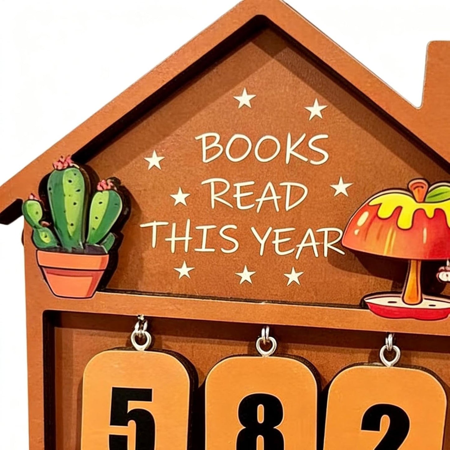 Wooden Book Counter, Rustic Reading Display, Counter Sign with Tracker, Wood Table Sign with Stand, Reading Accessory with Charm, Bookish Gift for Reader Teacher Student Home 7.87x5.91x0.39 Inches
