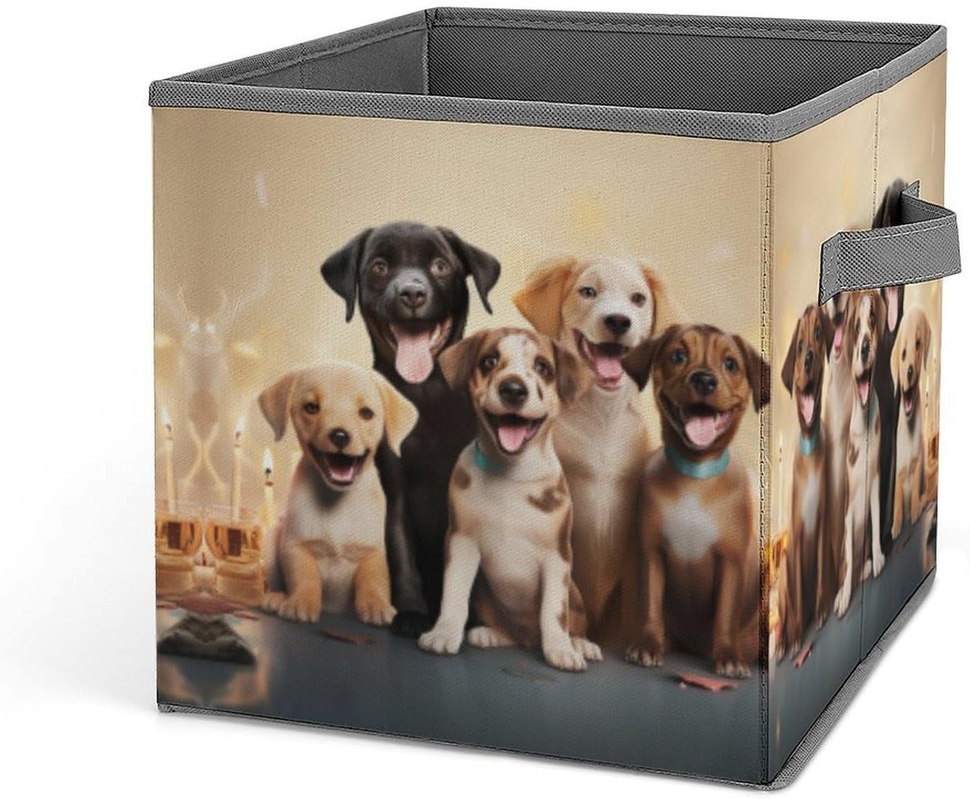 Dogs Happy Party Storage Bins with Handles Fashion Large Storage Cubes Sturdy Foldable Storage Boxes Space-Saving Storage Baskets for Home Office Clothes Closet Organizers
