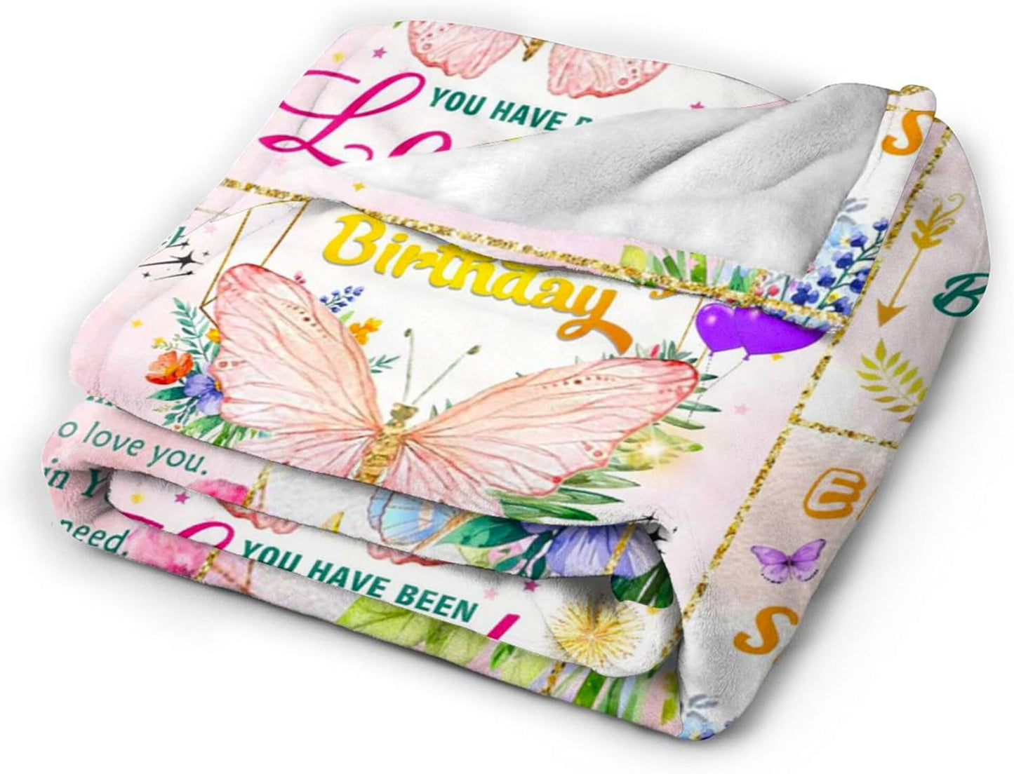 Happy Birthday Gifts for Women, Super Soft Funny Pink Butterfly Flower Bday Decorations Blanket 50"x40" for Kids Adults, Birthday Gifts for Girls, Warm Plush Fleece Flannel Blanket for Couch Bedding