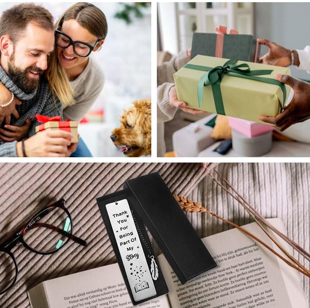 Thank You Gifts Metal Bookmarks for Women Men Book Lovers Teens Students,Stainless Steel Leaf Pendant Book Mark with Exquisite Gift Box