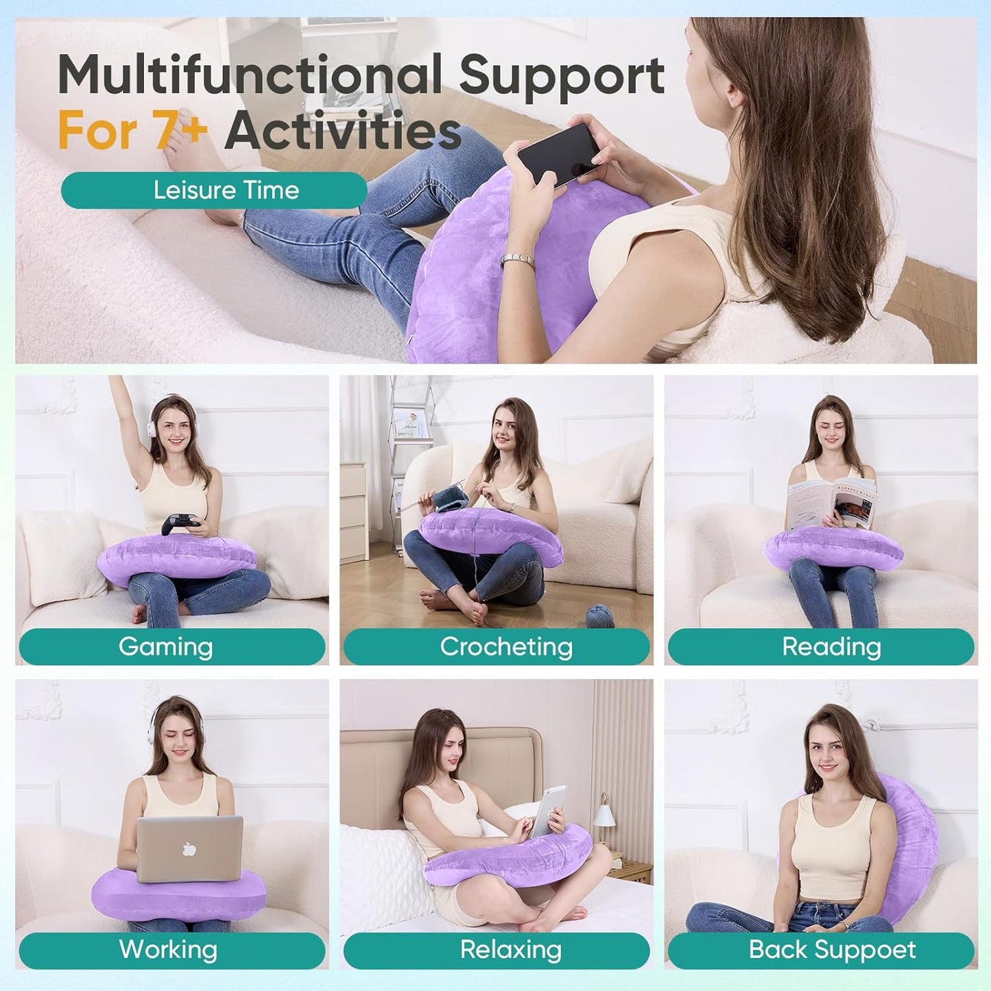 Reading Pillow for Gaming, Lap Desk Pillow Crochet Pillow Ergonomic Arm Support for Sitting in Bed or Couch, Pain Relief and Fatigue for Gaming, Reading, Crocheting, Playing & Working