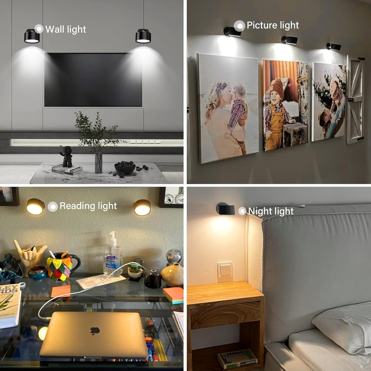 Rechargeable Wall Lights, Battery Operated Wall Light, 3 Color&10 Dimmable LED Wall Mounted Sconce Light Set of 2, Magnetic 360° Rotation Wireless Wall Lamps with Remote for Bedroom, Reading, Picture