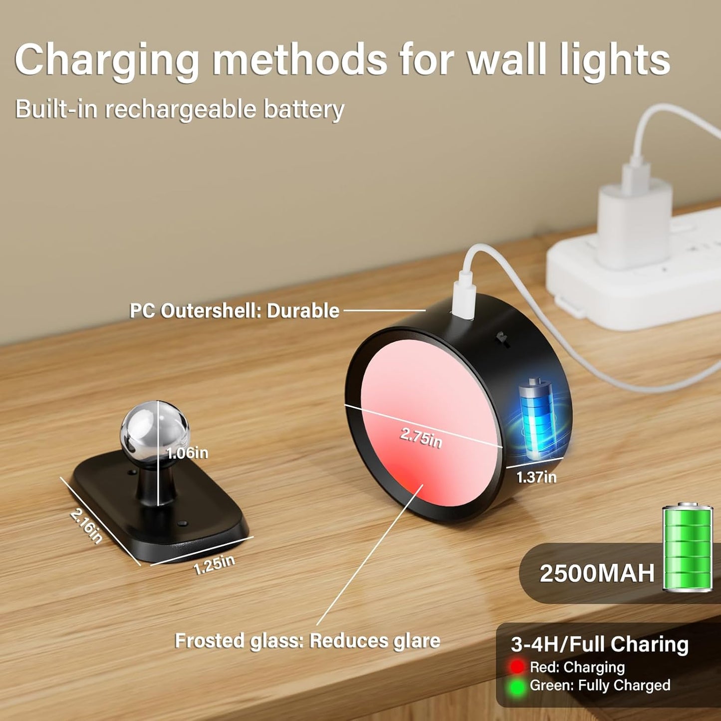Rechargeable Wall Lights, Battery Operated Wall Light, 3 Color&10 Dimmable LED Wall Mounted Sconce Light Set of 2, Magnetic 360° Rotation Wireless Wall Lamps with Remote for Bedroom, Reading, Picture