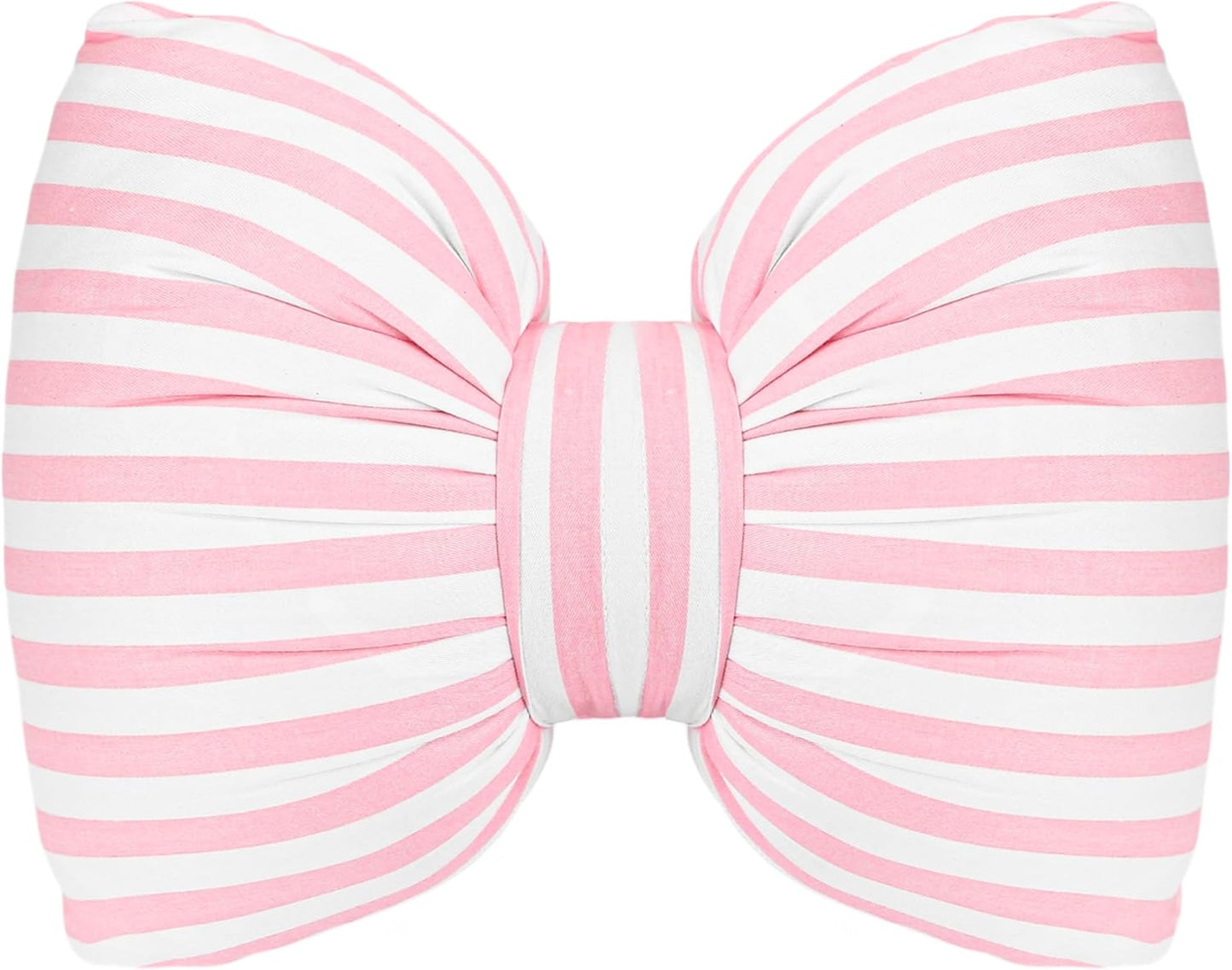 Little Pink Bow Pillows Car Decorative 10x9.5 inch, Stripes Shaped Headrest Pillow for Car Cotton Handmade Cushion Striped Case Washable Coquette for Sofa Office Neck Lumbar Aesthetic Room Home Decor