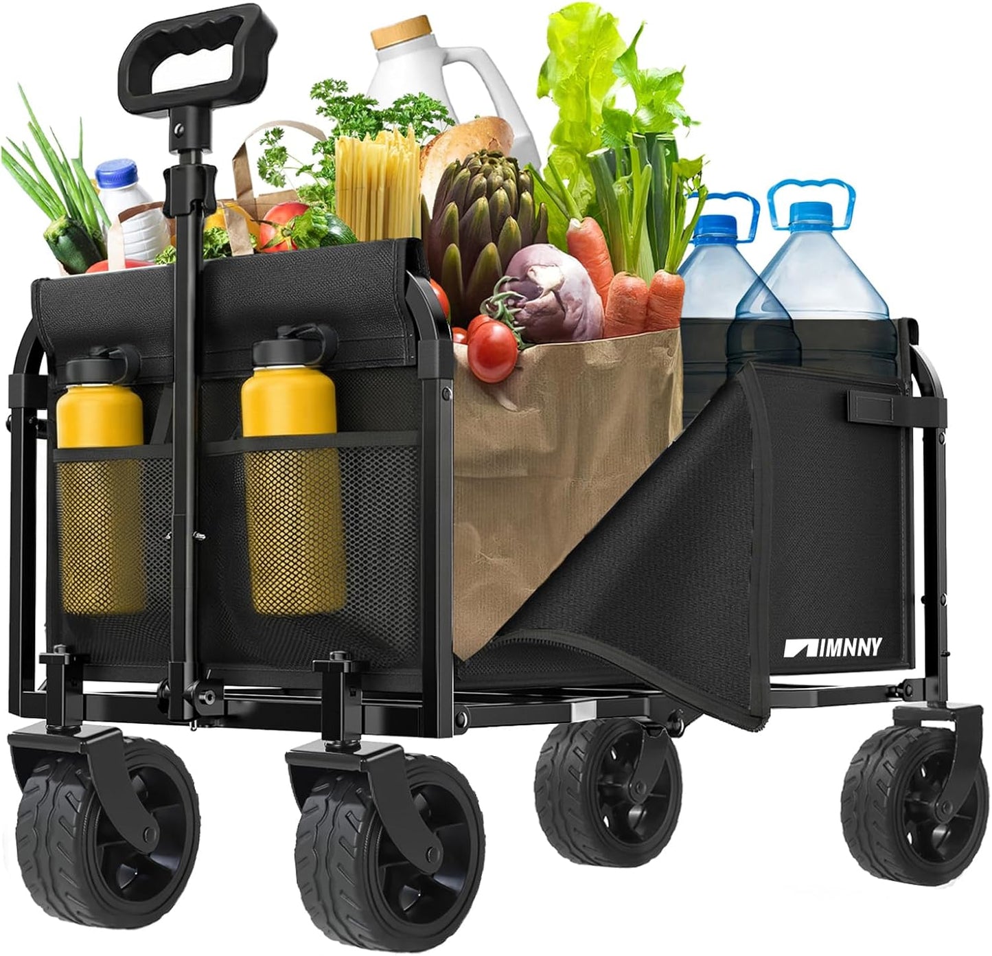 Collapsible Wagon, Folding Utility Cart with Wide Wheels, Lightweight Grocery Shopping Cart for Apartment Living, Gardening, Pet Carrier, Easy Fold & Low-Entry Design (Black)
