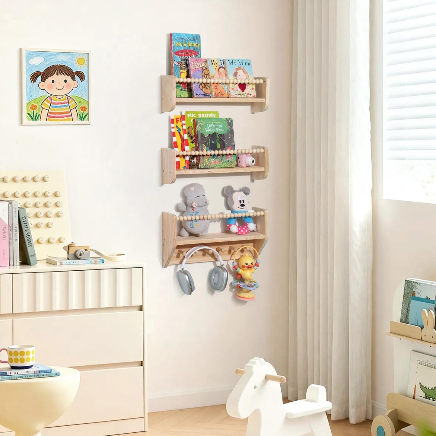 Nursery Floating Shelves for Kids Rooms – 16 Inches Floating Wall Bookshelves, Space - Saving for Kids Room, Bedroom and Study Room,Set of 3