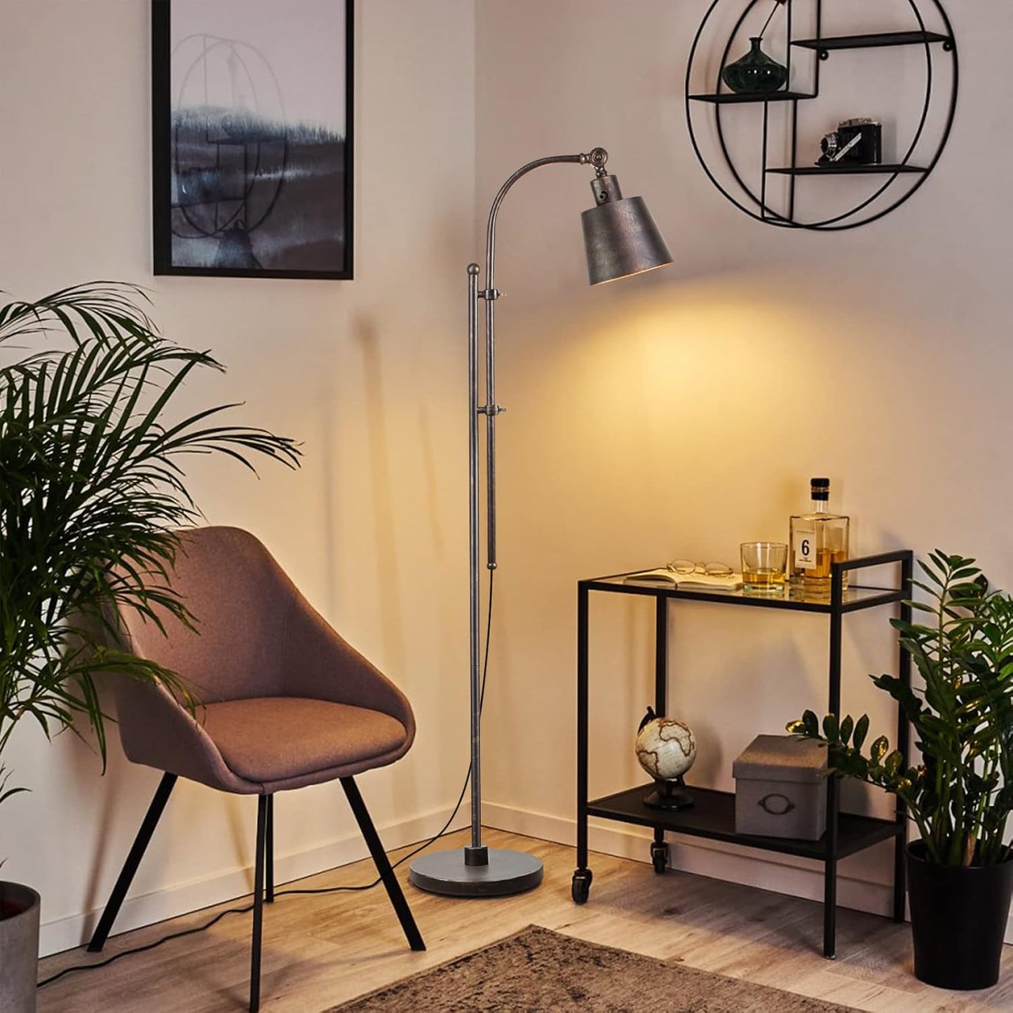 Floor Lamp, Industrial Floor Lamps for Living Rooms & Bedrooms - Rustic Farmhouse Reading Lamp Standing, Adjustable Metal Heads Indoor Task Lighting for Living Room Office Home Décor (Rustic Black)