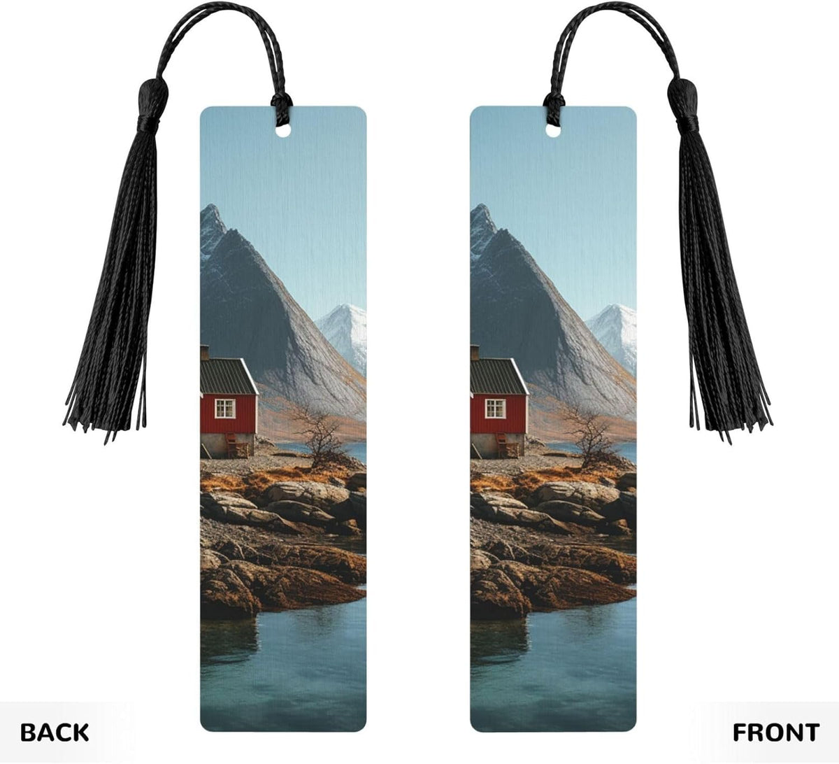 House Near Mountains Bookmarks Gifts for Women Men, Wooden Bookmarks for Book Lovers, Vintage Book Marks Ornaments with Tassel, Unique Personalized Reading Page Markers Black