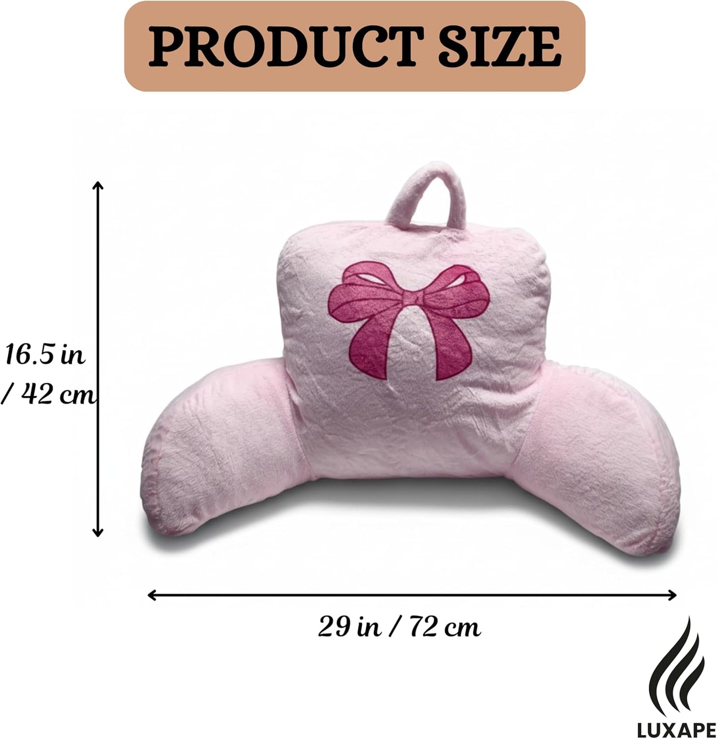Bow Backrest Pillow Bow Reading Pillow with Pink Bow Design – Soft Plush Fabric Pillow with Armrests for Bed, Couch, Dorm or Lounge – Supportive Bed Rest Cushion, 29 x 16.5 Inches (74 x 42 cm) (Pink)