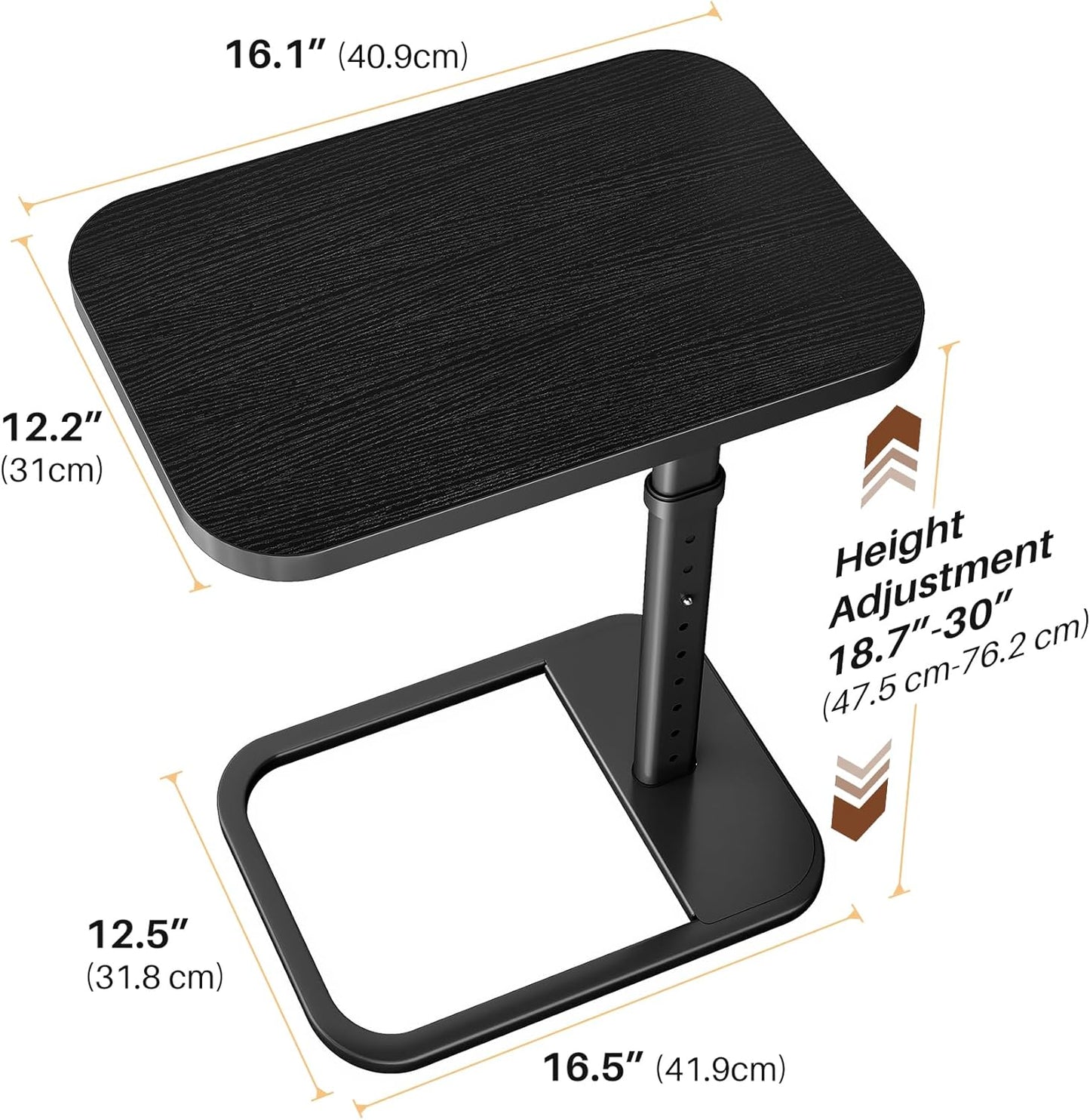 Adjustable Height TV Tray Table with Bumper Rounded Corner Design & Flip-top Side Table for Bedroom, Living Room, Bathroom and Study, End Table for Eating, Dinner or Laptop, Black