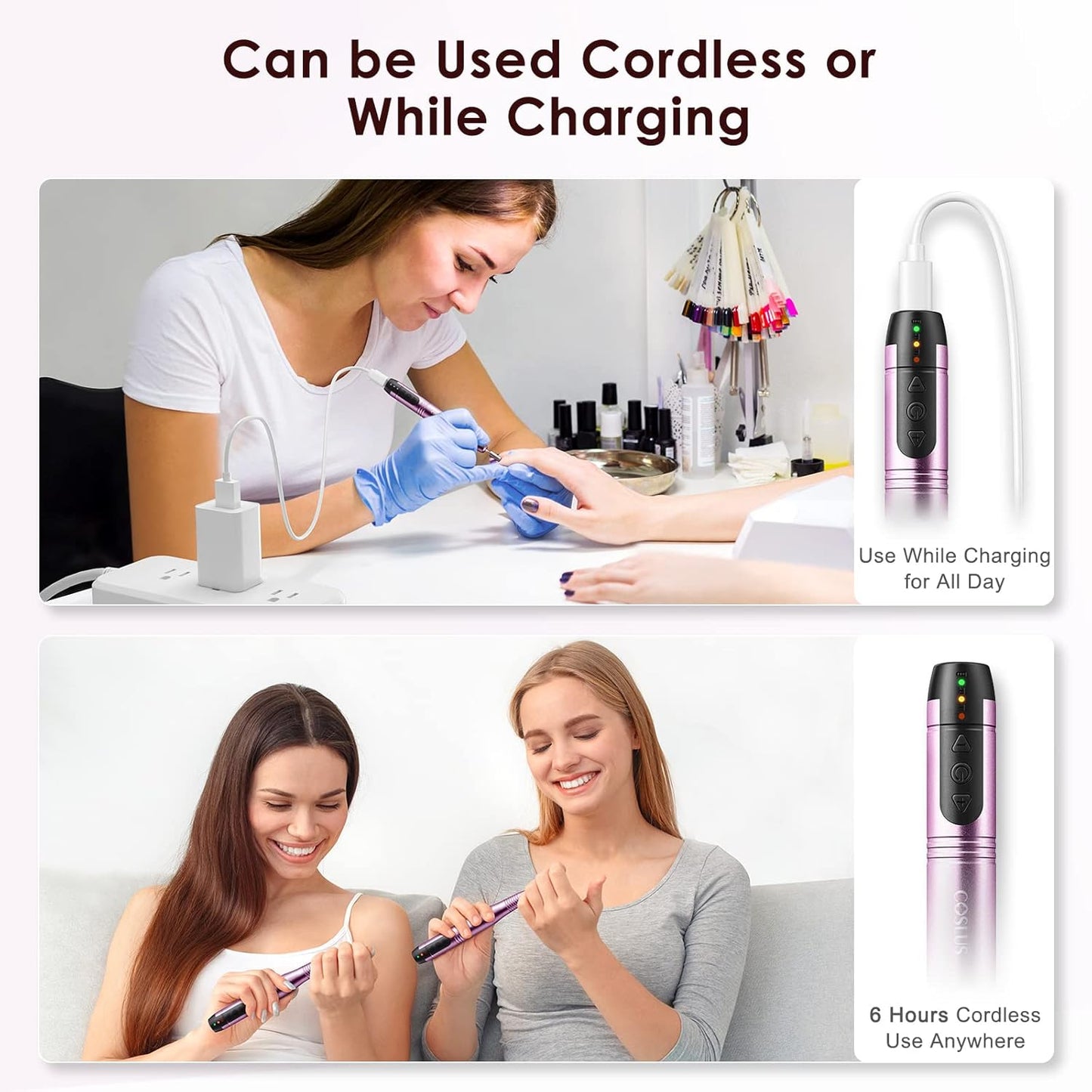 COSLUS C20 Cordless Nail Drill Electric File: Professional for Acrylic Gel Dip Powder Nails Portable Nail Drill Machine Kit for Manicure Pedicure Nail Set with Everything Rechargeable Lightweight