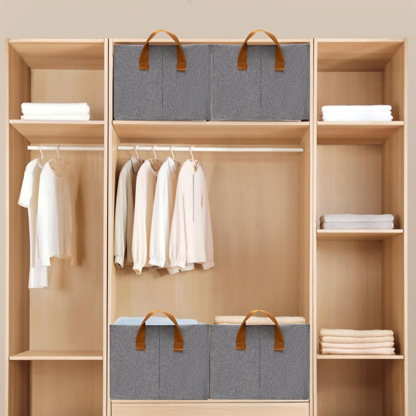 SNWDN 4 Pack Closet Cloth Storage Bins for Shelves,Large Storage Baskets for Shelves,Fabric Bins for Closet organization with Handles（Grey 17''L x 12''W x 10''H）