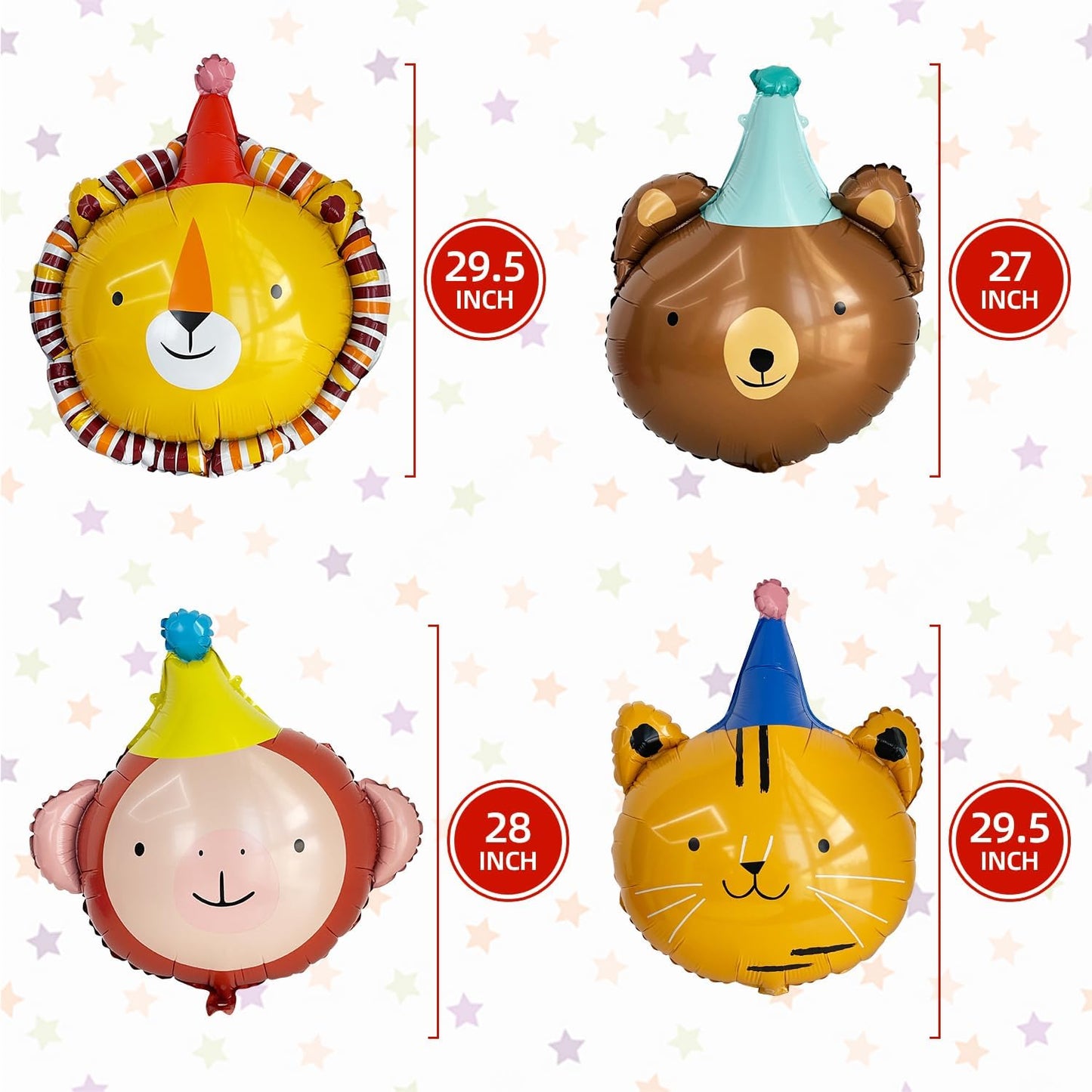 Animal Head Foil Balloon Kit, Lion Bear Monkey Cat foil balloon, Birthday Party Decorations, Baby Shower Supplies (Animal kit(4 pcs))