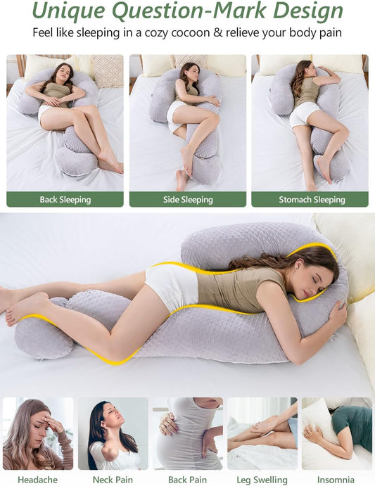 Meiz Question Mark Body Pillow for Adults & Couples, Dual-Sided Velvet Long Bolster Pillow with Detachable Heart Cushion for Hugging, Full Body Support Pillow for Side Sleepers & Back Support