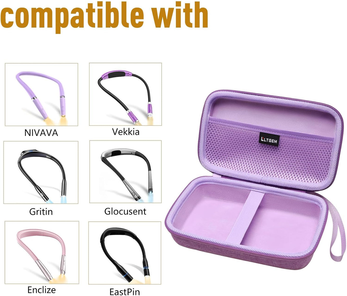 LTGEM Neck Light Case Compatible with Glocusent/Gritin/EastPin/Vekkia/Enclize/NIVAVA/LUXJET Neck Reading Light Cases, Book Light for Reading in Bed Cases,Grey (Case Only)