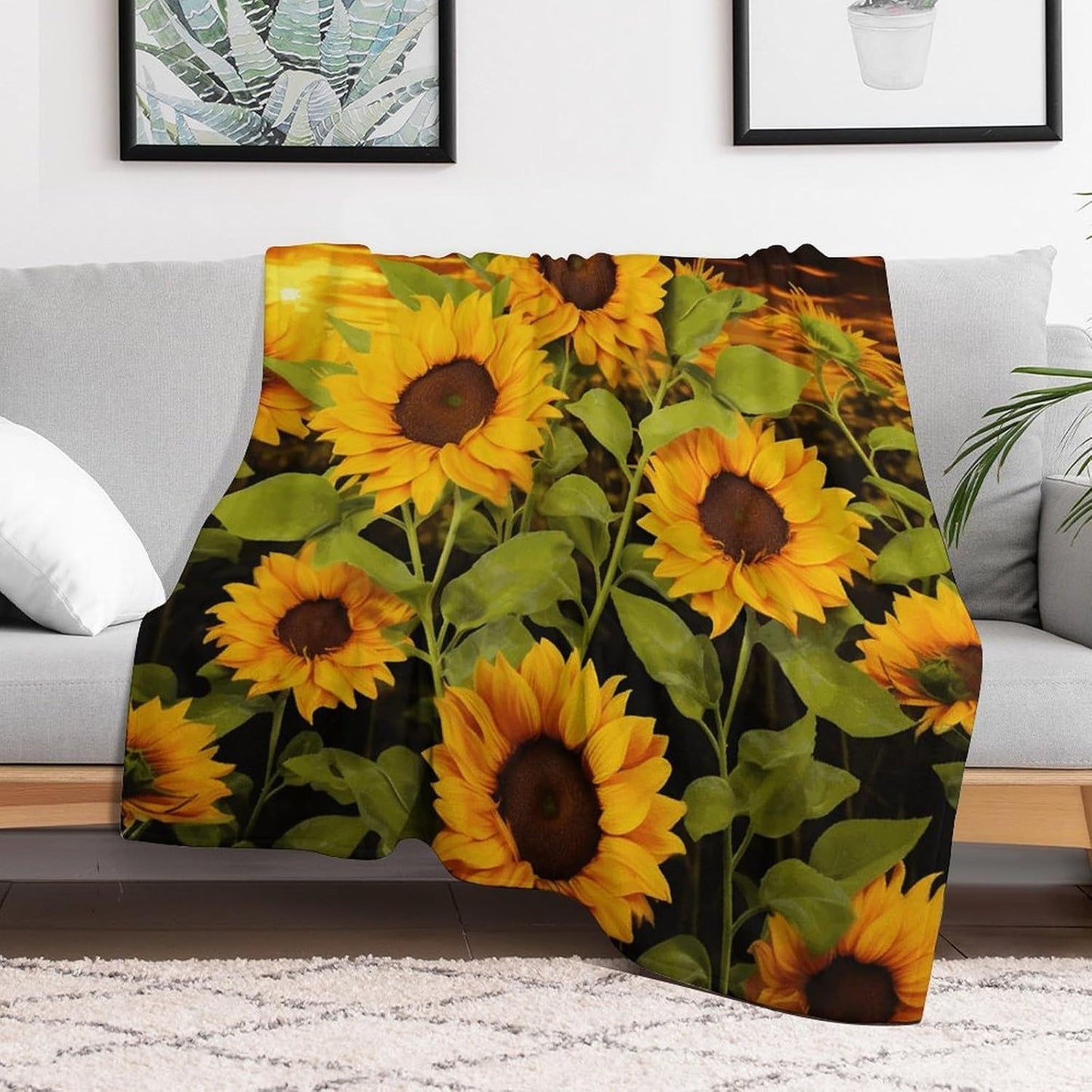 Sun Flower Throw Blanket for Couch Super Soft Warm Lightweight Throw Blankets Cozy Flannel Bed Blanket Cute Decorative Blankets for All Seasons Home Decor Gift 60"*80"（150 * 200cm）