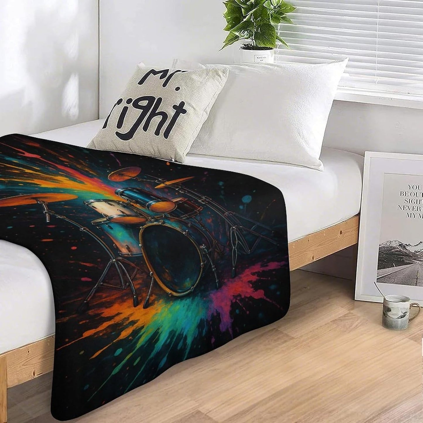 Drum Set Blanket Gifts for Women Kids, Colorful Drum Kit and Paint Music Fleece Blankets, Cozy Plush Flannel Throw for Couch, Bed, Living Room Decor 50"x60"