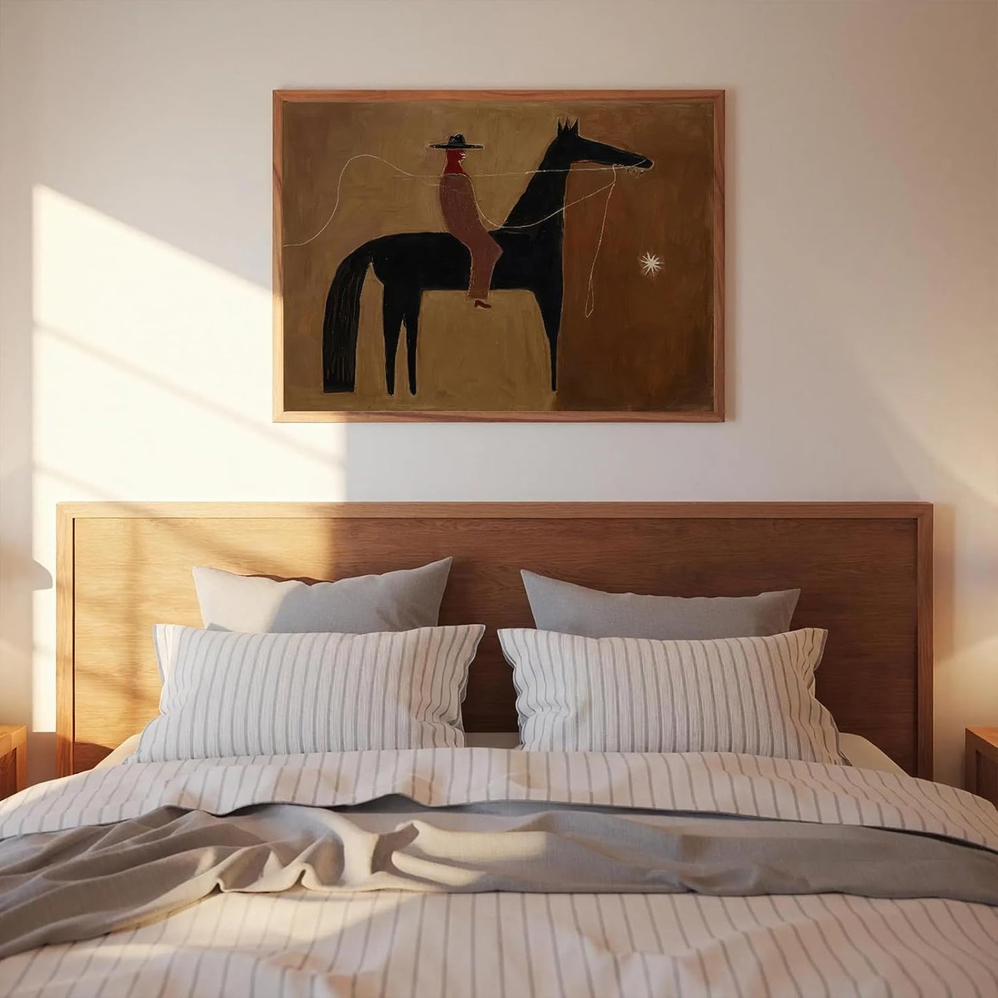 Western Cowboy Wall Decor Japandi Western Cowboy and Horse Oil Painting Large Brown Textured Wall Art Man Painting Vintage Horse Poster Prints for Office Bedroom & Living Room Decor 16x24inch Unframed