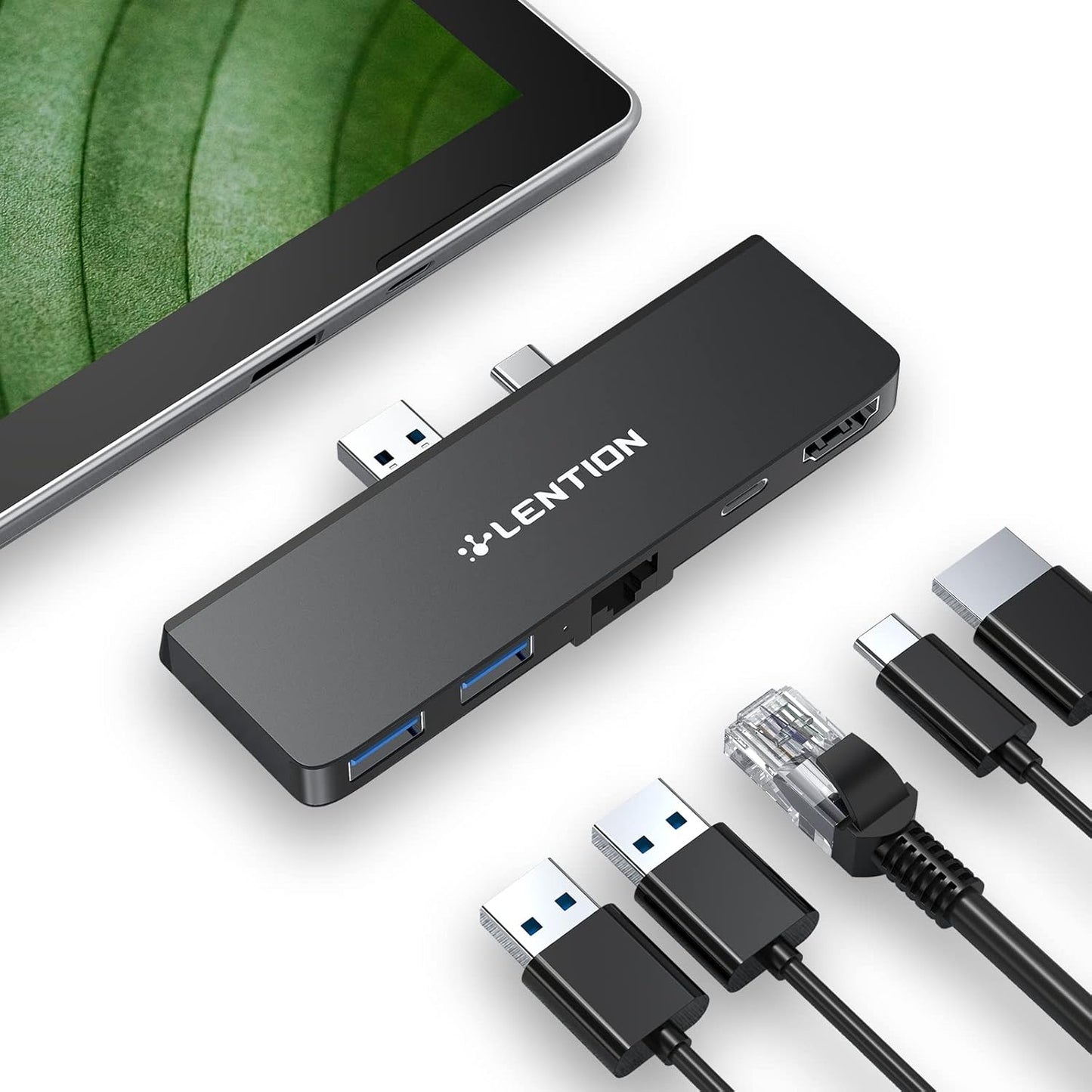 LENTION Surface Pro Dock, 5-in-1 Surface Pro 7 Hub, 4K@60Hz USBC to HDMI Hub, USB C to Gigabit Ethernet Hub, 2 x USB 3.0 Hub, PD 60W Type C Charging Port Hub(CS35, Black)