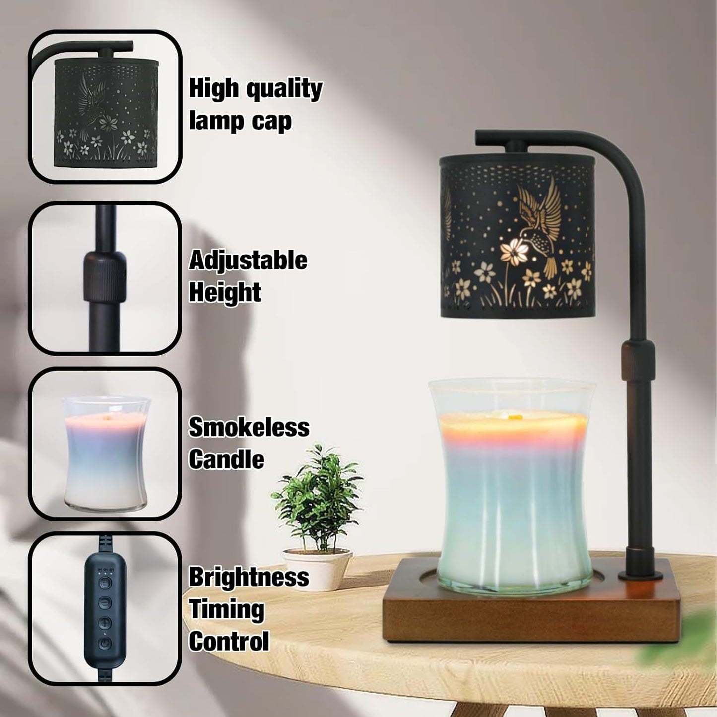 Candle Warmer Lamp Timer - Birthday Gifts for Women Mom, House Warming Gifts New Home Decor, Modern Farmhouse Decor, Hummingbirds Candle Warmer for All Jar Candles with 2 Bulb