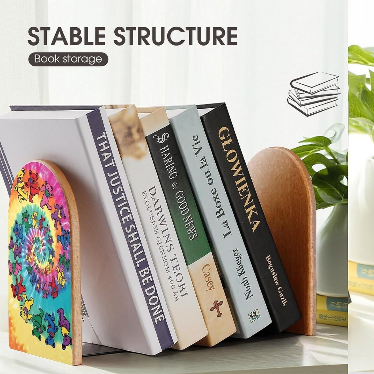Dancing Thanksgiving Bear Wooden Bookend Non-Slip Book Ends Heavy Duty Book Stopper with Metal Base Books Holderd Decorative Bookends Stands Firmly for Office Supplies
