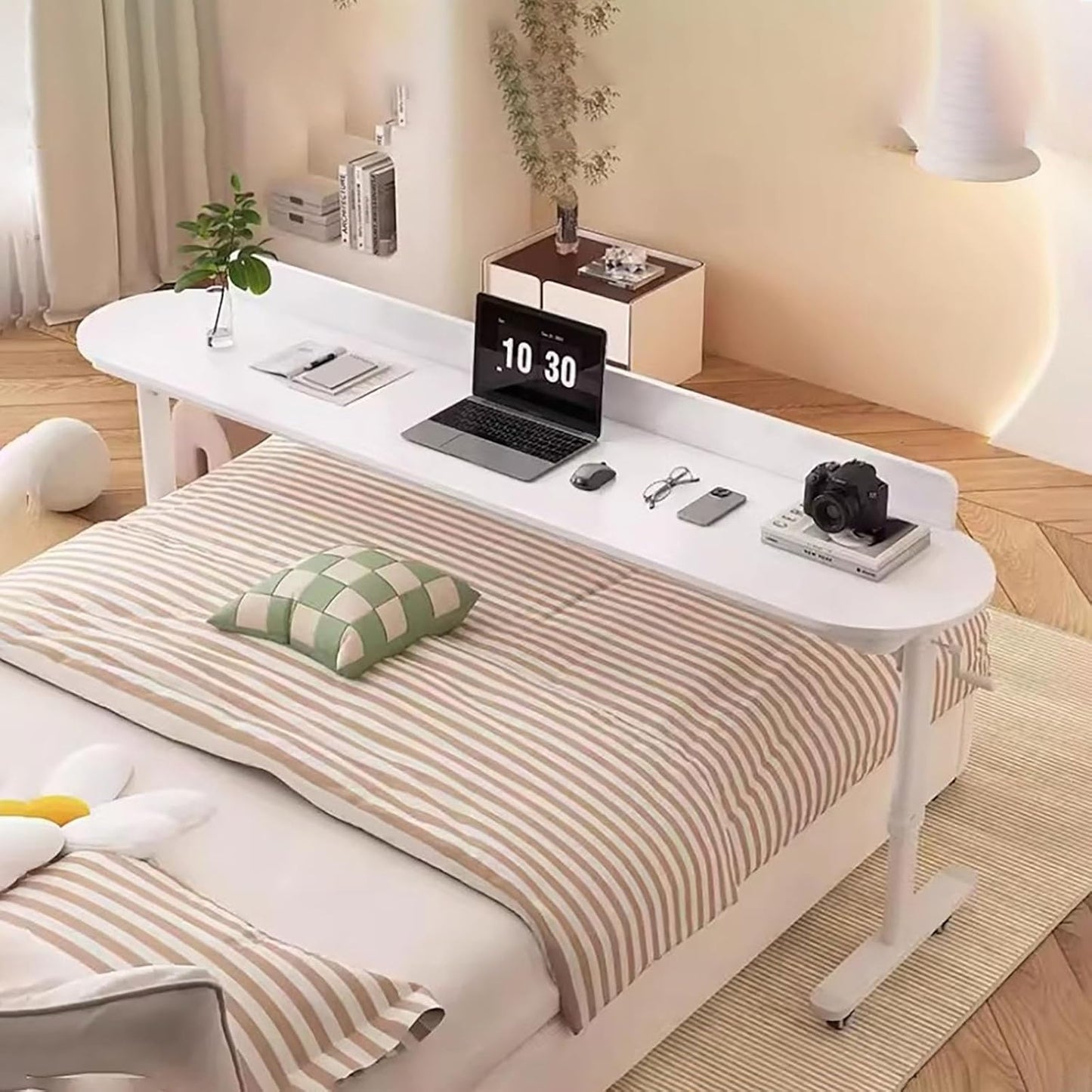 Queen Size Mobile Bed Desk,Standing Workstation Laptop Cart,Adjustable Height Bed Laptop Table,Adjustable Overbed Table,for Eating,Working or Reading.