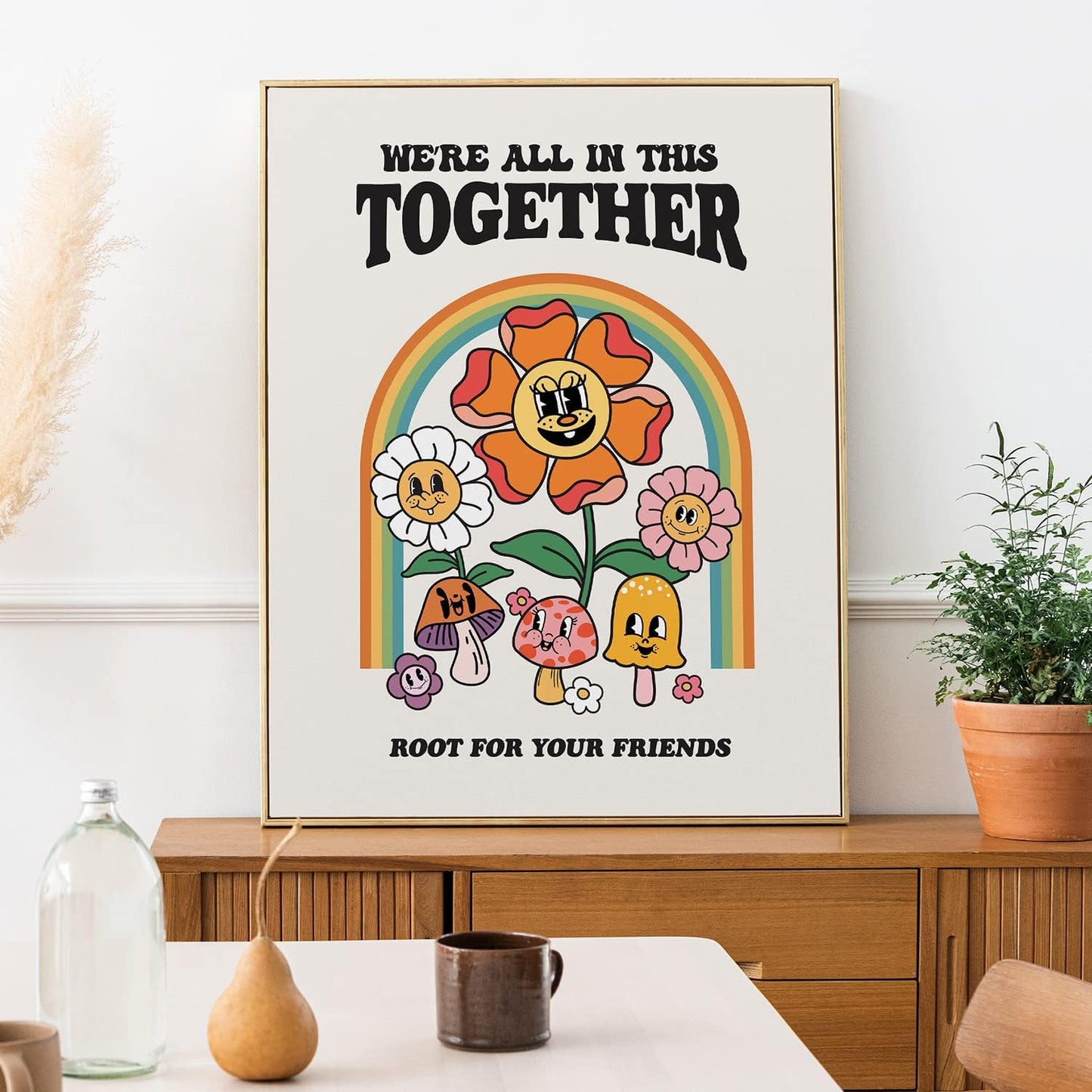 Retro Flower Poster, Groovy Hippie Wall Art, Retro 60s 70s Poster, Positive Quote Wall Art, Cute Room Decor, Cool Wall Decor