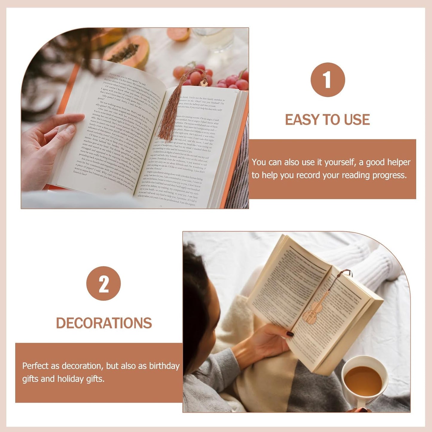 EXCEART Violin Shape Bookmarks with Tassel Set 16Pcs Decorative Book Page Markers for Reading Office Library Home Use Music Instrument Design