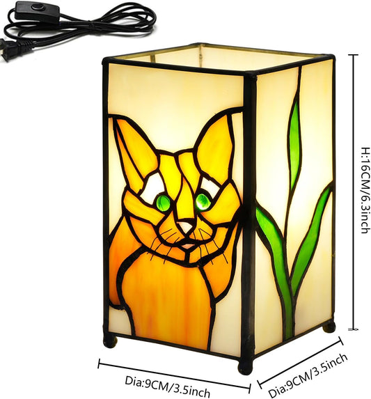 Tiffany Lamp Stained Glass lamp Small Bedside Table Lamps for Living Room Home Decor,Girls Women Birthday Christmas Thanksgiving Day Gift,Cat