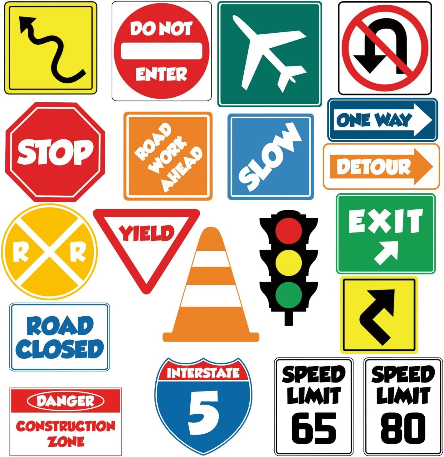 IARTTOP Road Signs Wall Decal Traffic Sign Wall Stickers Stop Street Transportation Signs Vinyl Decals for Kids Bedroom Playroom Decor Road Sign Sticker for Nursery Decoration