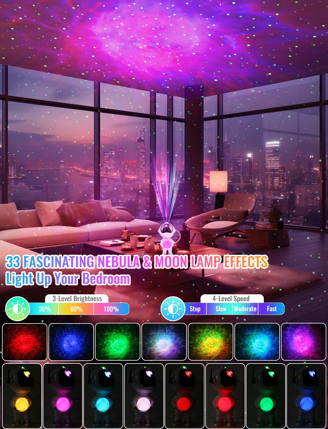 3 in 1 Star Projector with 8 Color Moon Lamp, Astronaut Galaxy Projector, Remote & Timer, 33 Light Effects LED Nebula Night Light Gift for Girls Boys Kids Adults Christmas Birthday Room Decor (Pink)