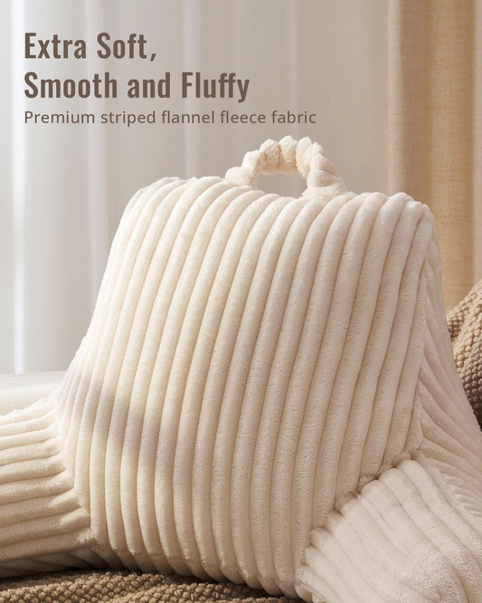 Blissful Diary Reading Pillow for Sitting in Bed, Flannel Back Pillow Bed Sitting Up for Adult & Children, Backrest Cushion for Sit Up in Couch or Floor, Dorm Essentials, Cream White