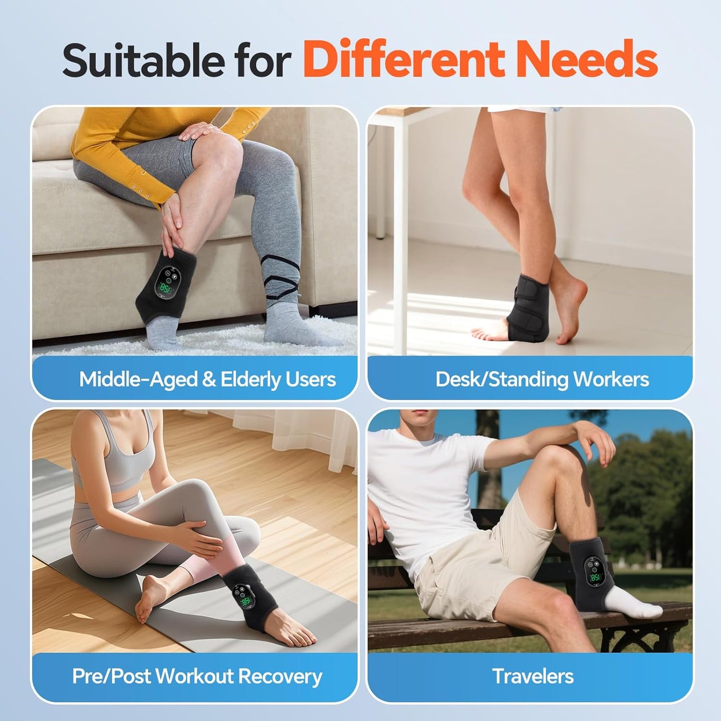 Cordless Foot Massager for Neuropathy, Rechargeable Foot and Ankle Massager for Circulation and Pain Relief, Ankle Heating Pad with Massage, Heated Ankle Brace Wrap, Black