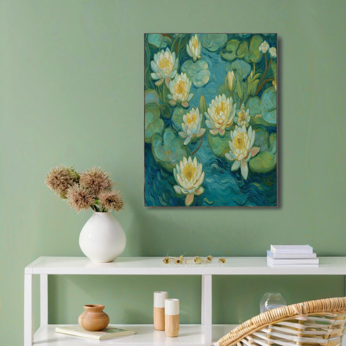 GDJSMIN Oil Painting Style Wall Art, Yellow Water Lily Plant Poster for Reading Room Living Room Decor 12x 16 inch Unframed