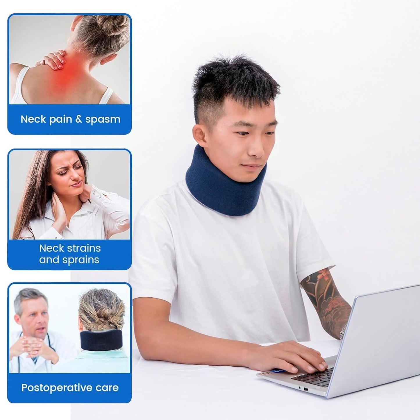 Neck Braces for Neck Pain and Support High-Density Comfort Cervical Collar for Vertebrae Stable and Aligned, Relieve Injury Spine Pressure – Neck Brace for Women & Men Sleeping, Working (1, Blue, Medium)