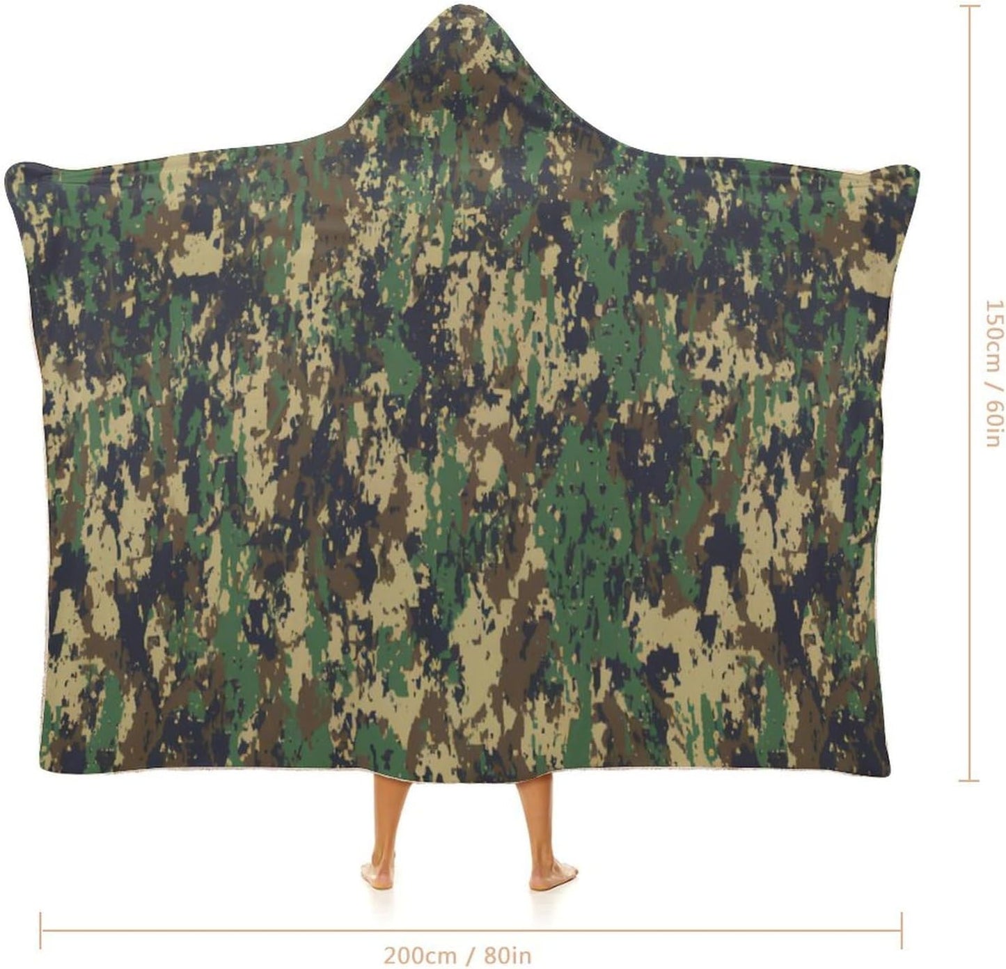 Camouflage Hooded Blankets Soft Warm Fuzzy Plush Camo Wearable Blanket Fashion Decorative Flannel Fleece Blanket for Adult Kids-C1-60x80