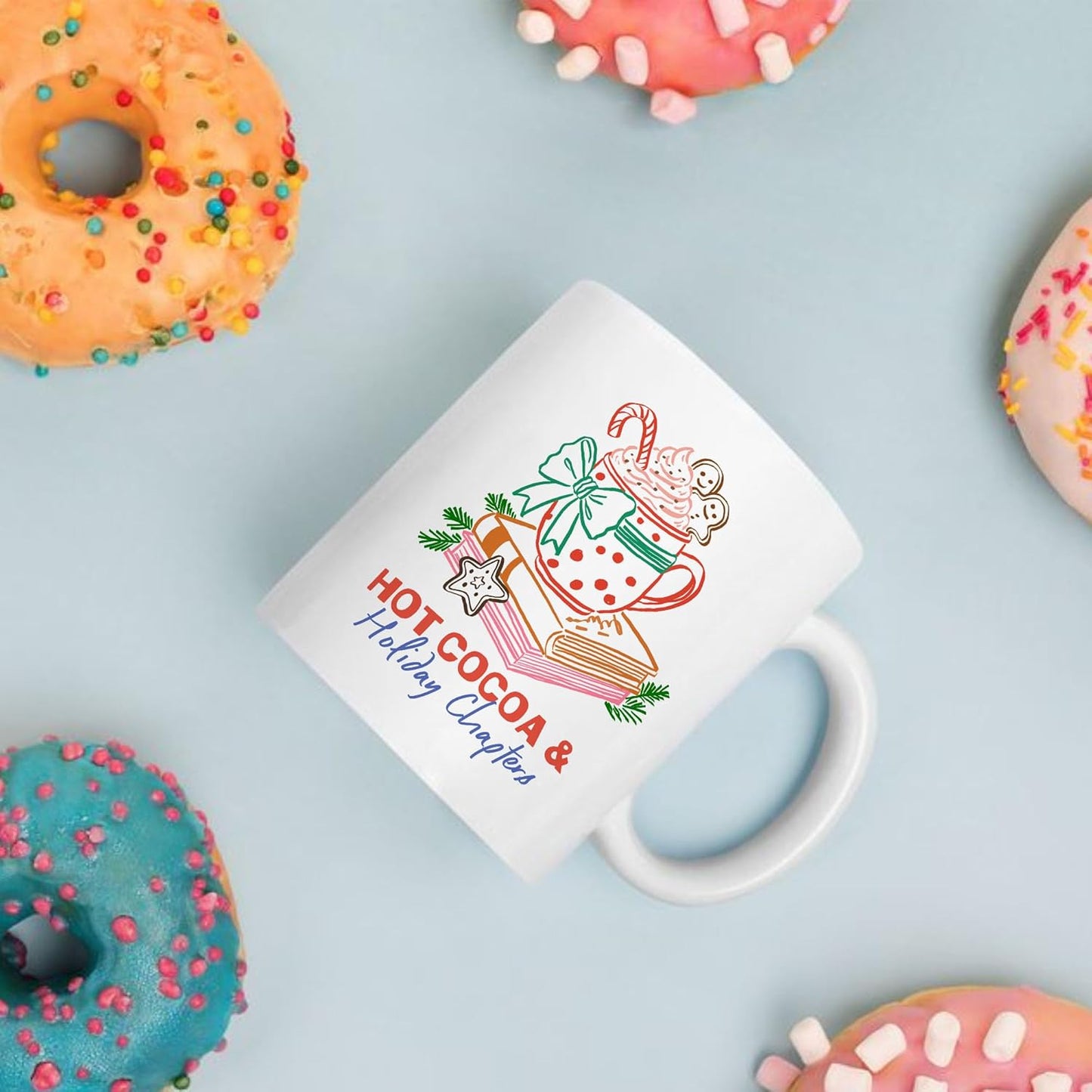 Christmas Hot Cocoa & Holiday Chapters White Mugs, 11oz 15oz Drinking Cups, Kitchen Décor, Gifts For Book Lovers