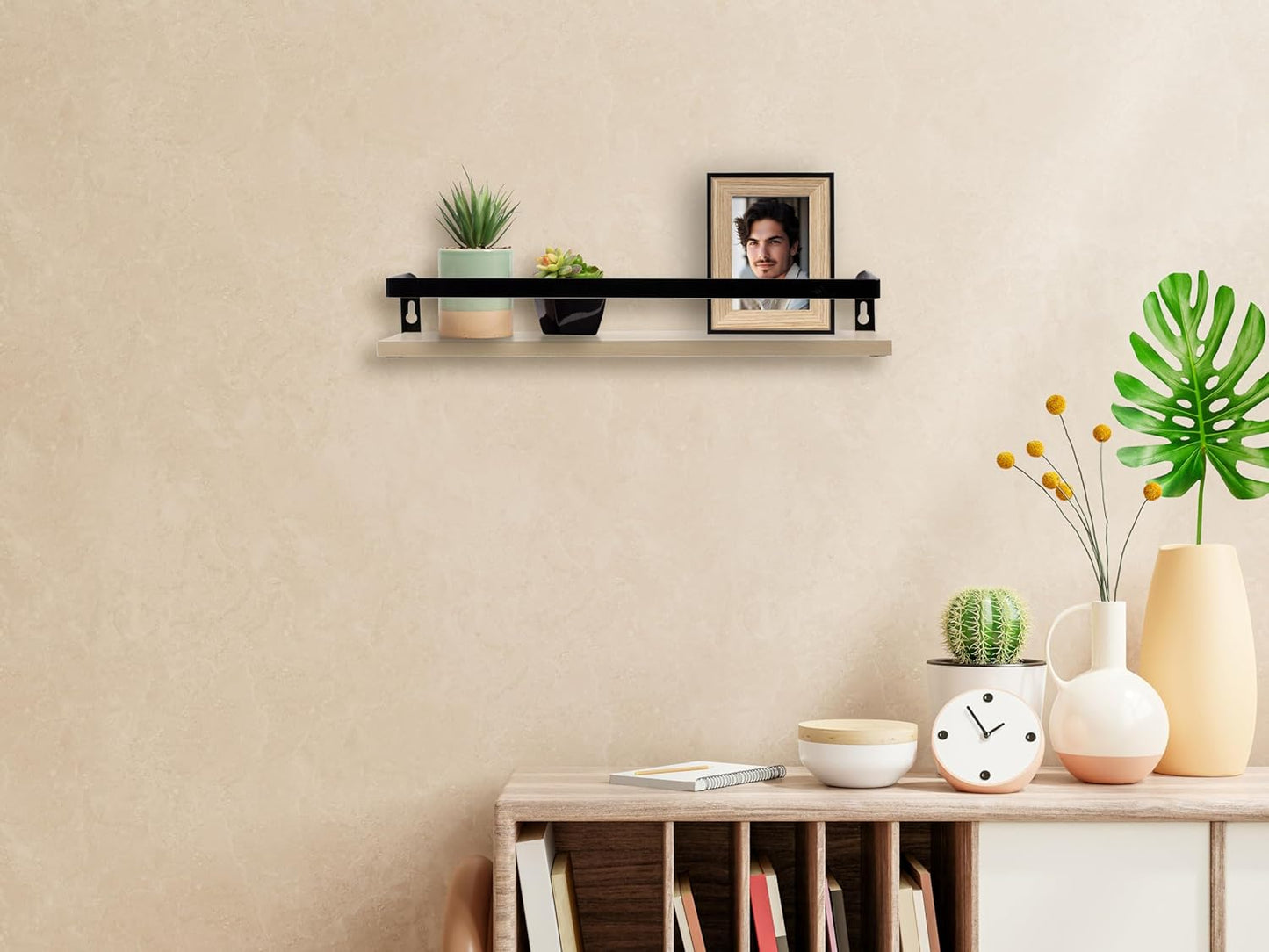 Kiera Grace Kells Floating Shelves, Metal Bracket Modern Wall Mounted Hanging Shelf Storage Rack for Bedroom, Kitchen, Living Room - 16", Oak, 1Pack