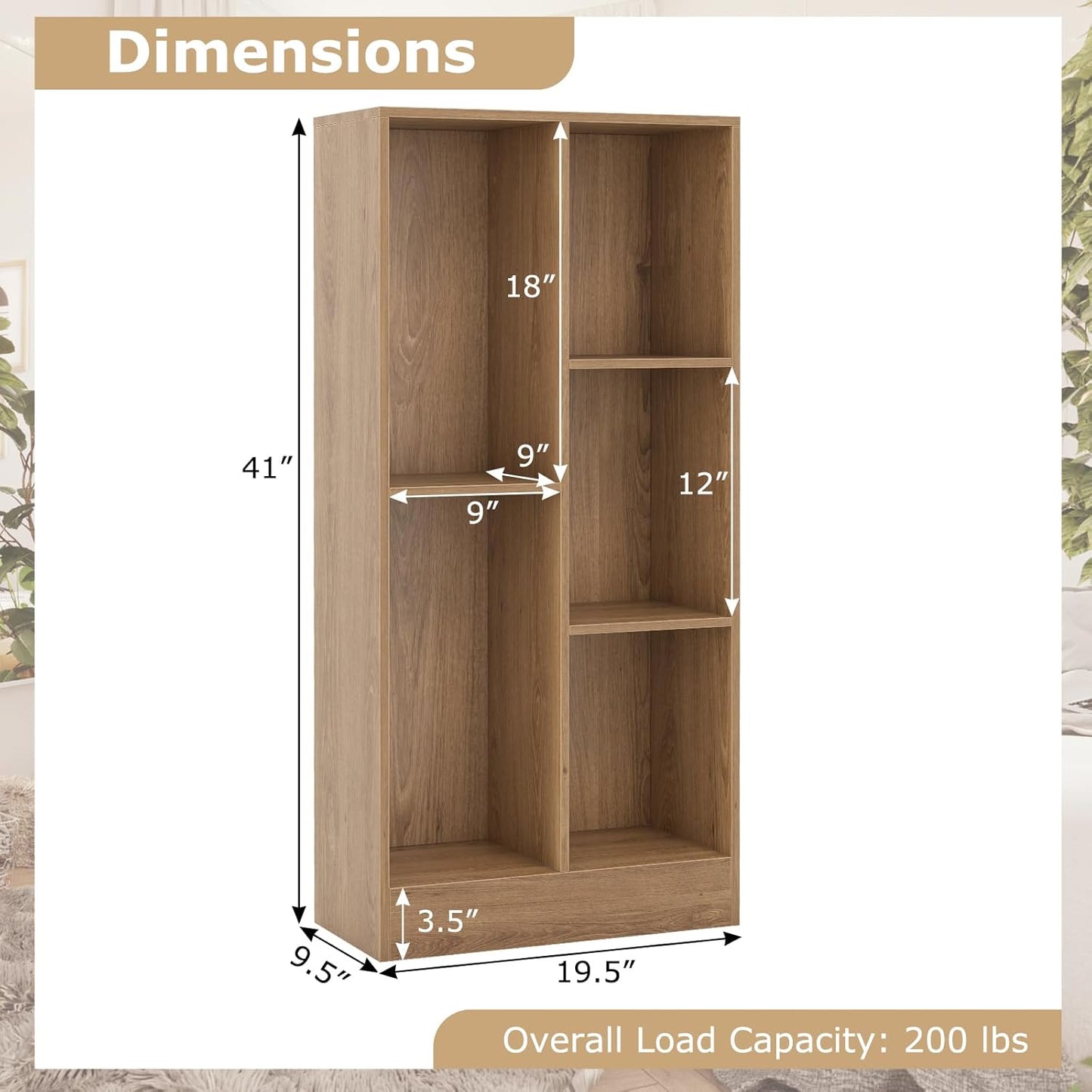 Tangkula 5-Cube Bookshelf, 41”H Floor Bookcase with 2 Anti-Tipping Kits, Freestanding Storage Organizer, Home Office Display Shelf for Small Spaces, Dorms (1, Natural)