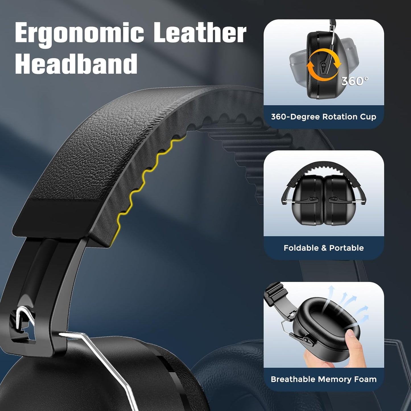 ProCase 2 Pack Ear Muffs for Noise Reduction SNR 32dB/NRR 26dB, Ear Hearing Protection for Adults/Kids, Autism Sensory Noise Cancelling Headphones for Work Shooting Gun Range -Black/Black